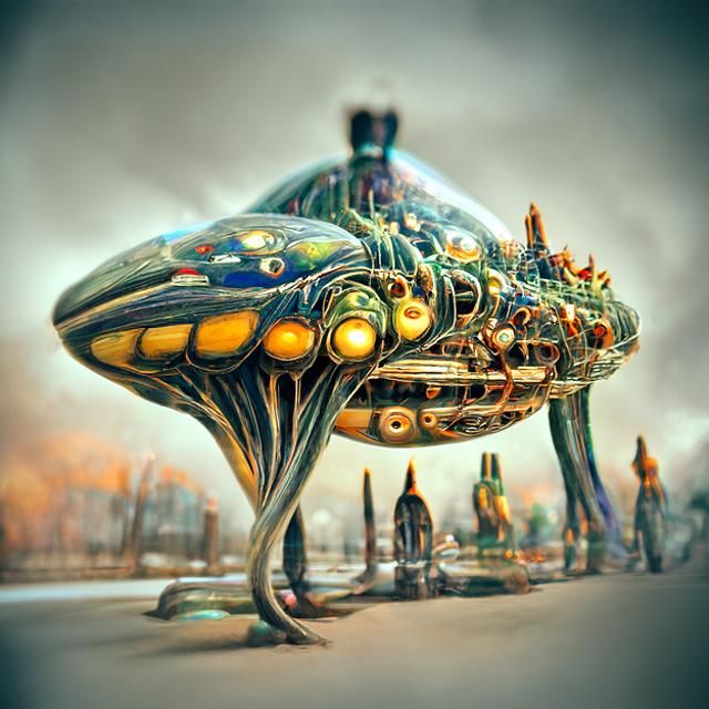 Retro Atompunk Alien Biomechanical Spaceship Concept Art