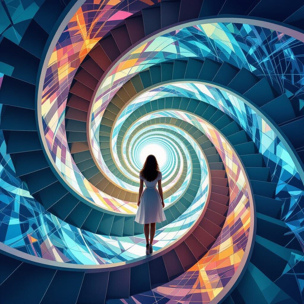 Vertigo Inducing Spiral Staircase in Op Art Style