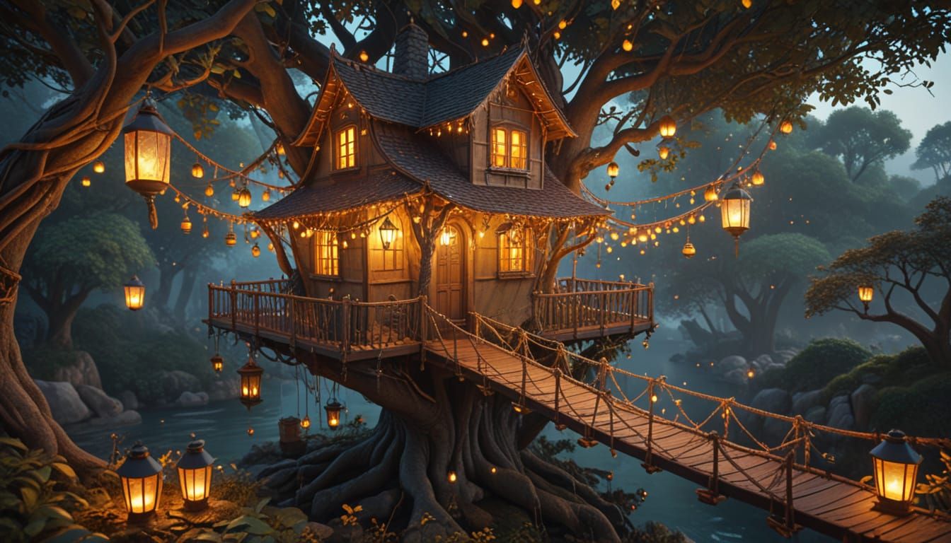 Whimsical Treehouse in Vibrant Colors