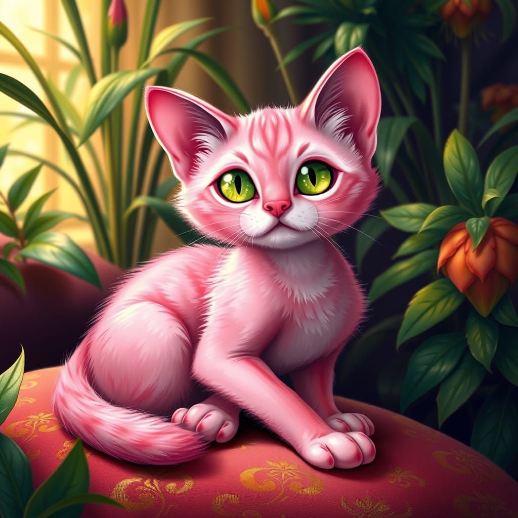Ethereal Pink Feline in Dreamlike Velvet Setting