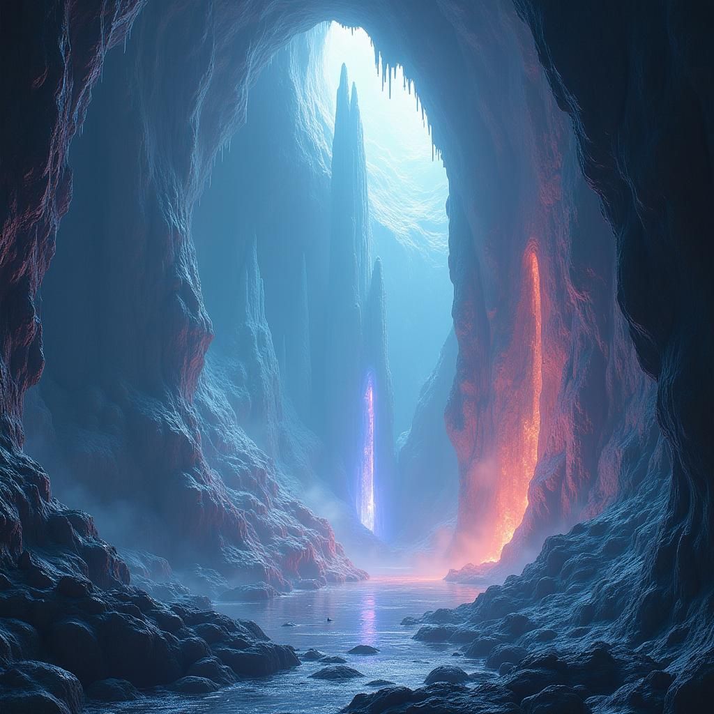 Kaleidoscopic Crystal Cave System in Dreamlike Ambiance