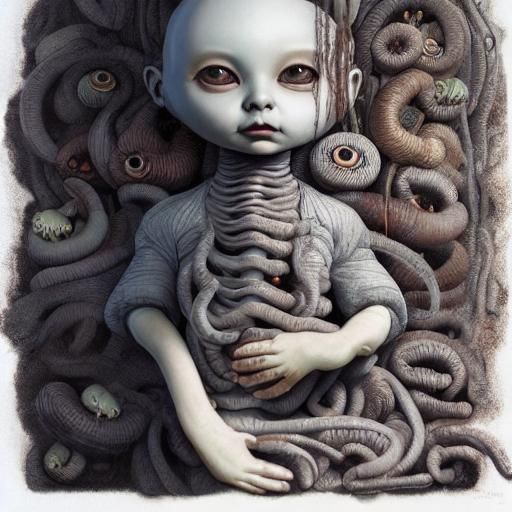 Disturbing Porcelain Doll Filled with Earthworms
