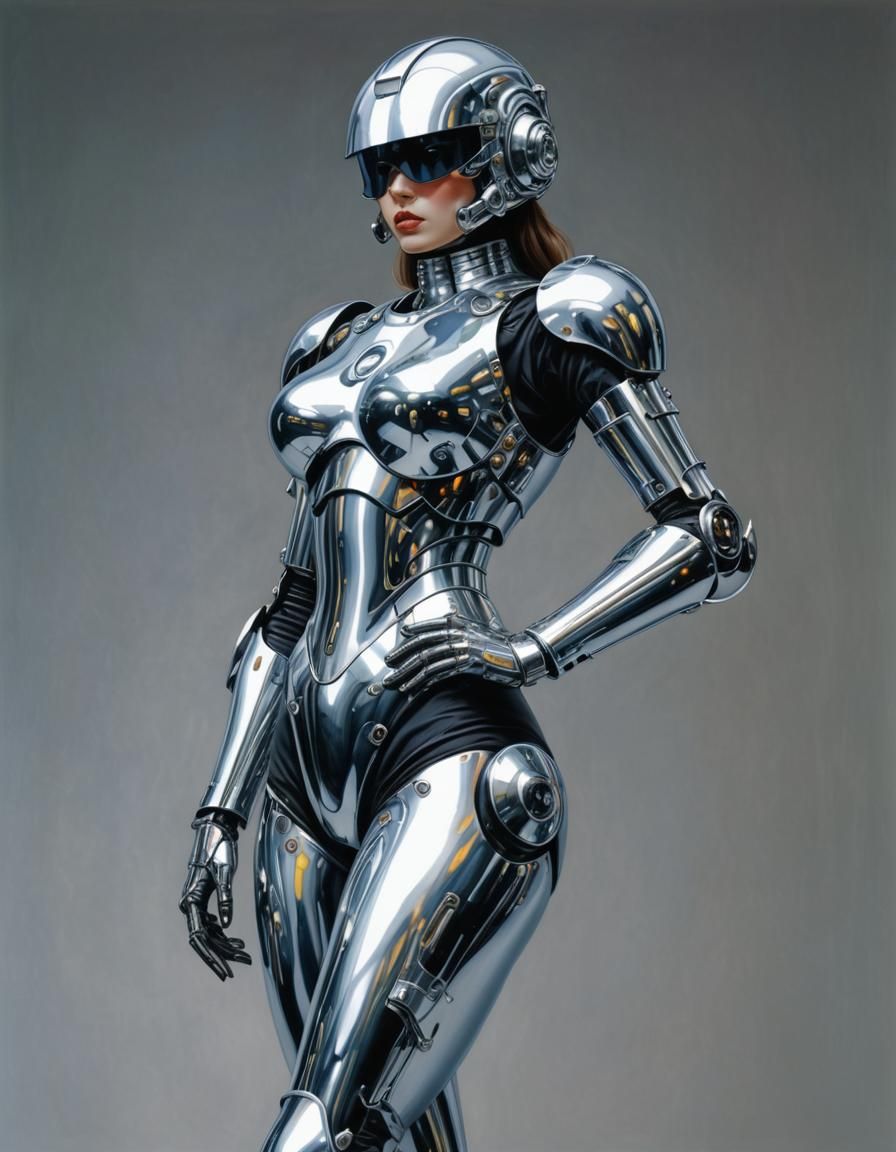 Chrome Gynoid in Power Armor: Sorayama Style
