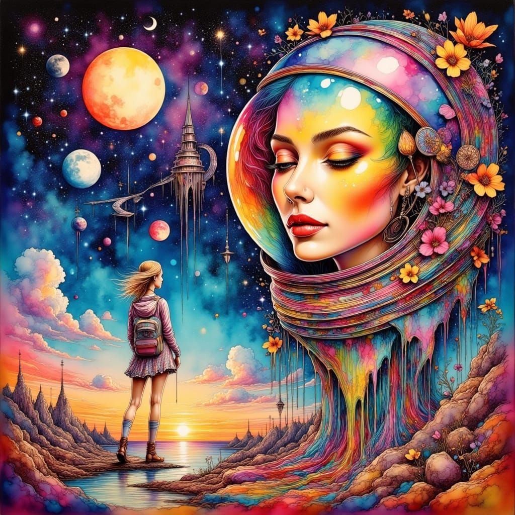 Astronaut in Surreal Dalí Landscape with Melting Horizon