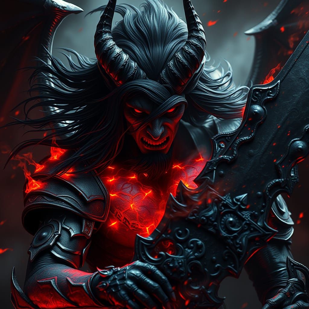 Menacing Demon King Wielding Cursed Blade