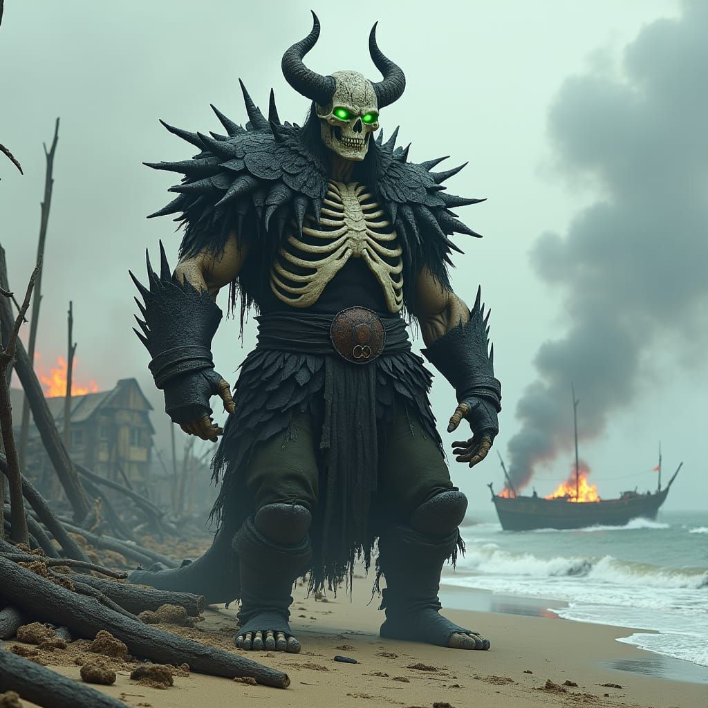 Undead Viking Dragon Warrior in Ruined Village