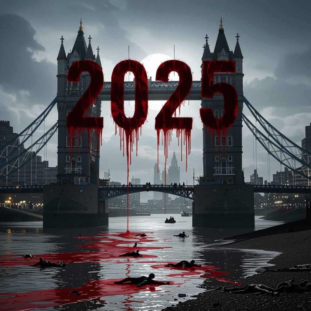 Ominous '2025' Floats Over Tower Bridge in Blood