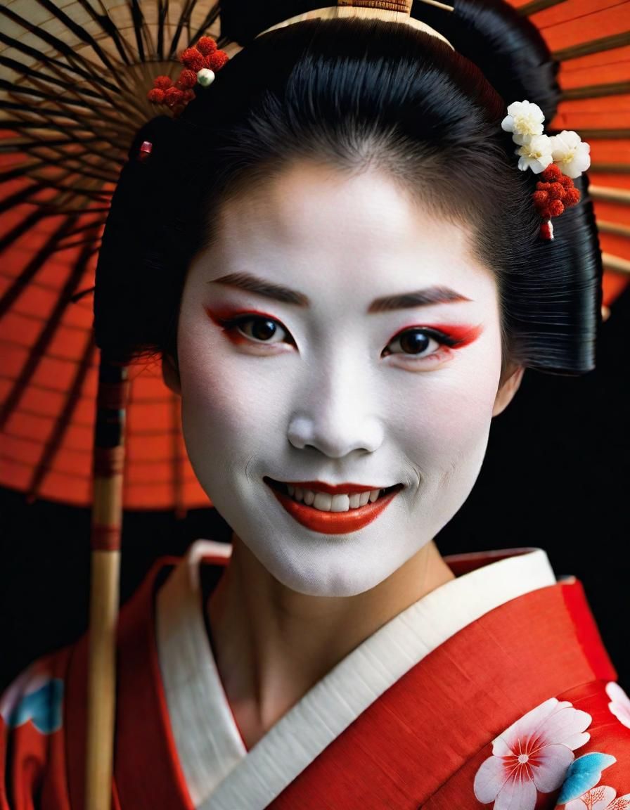 Smiling Geisha Portrait in Professional Photography Style