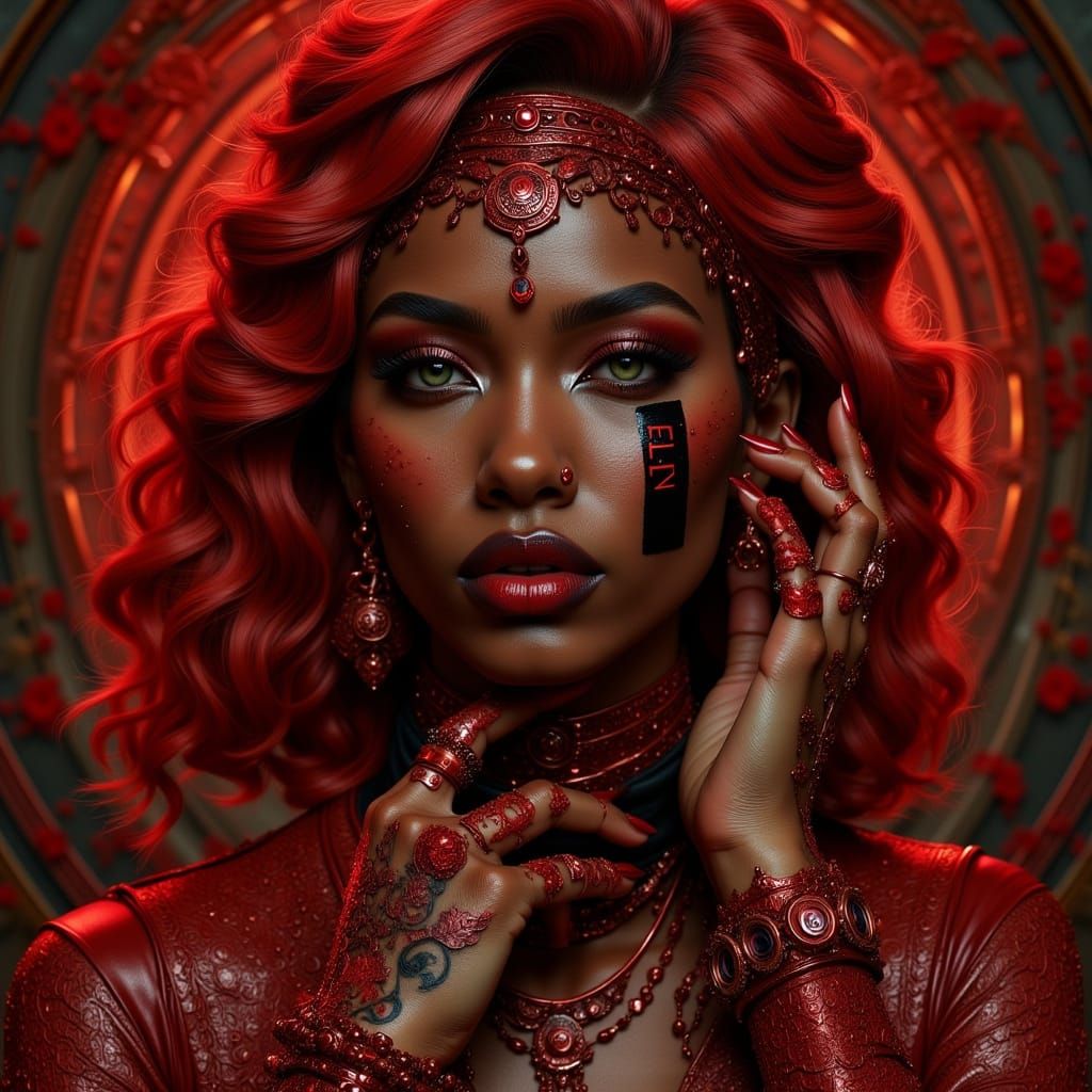 Confident Woman Steps on Chained Man: Photorealistic Portrai...