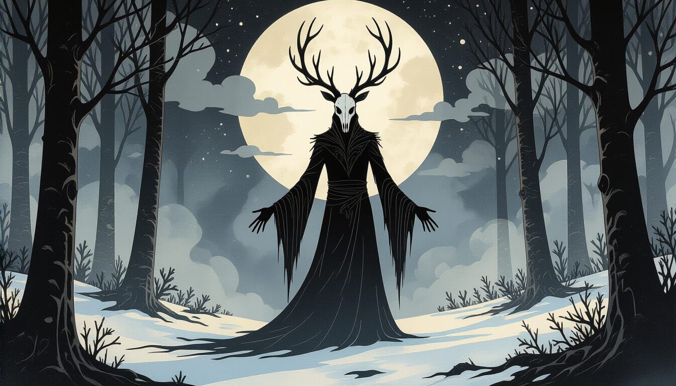 Ominous Deer Skull Figure in Art Nouveau Style