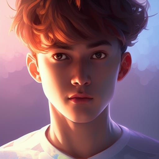 Detailed Portrait of a Boy in Art Nouveau Style