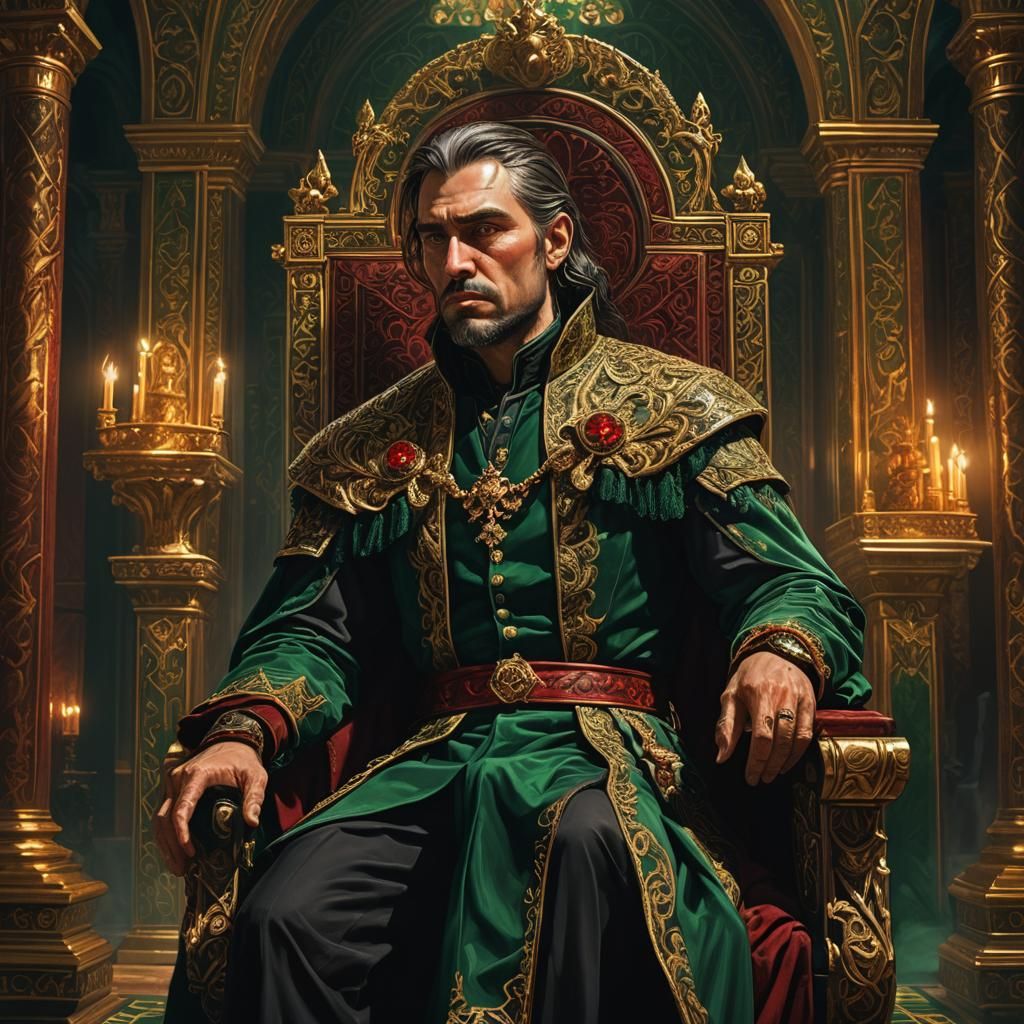 Haggard Noble in Dim Throne Room: Digital Painting