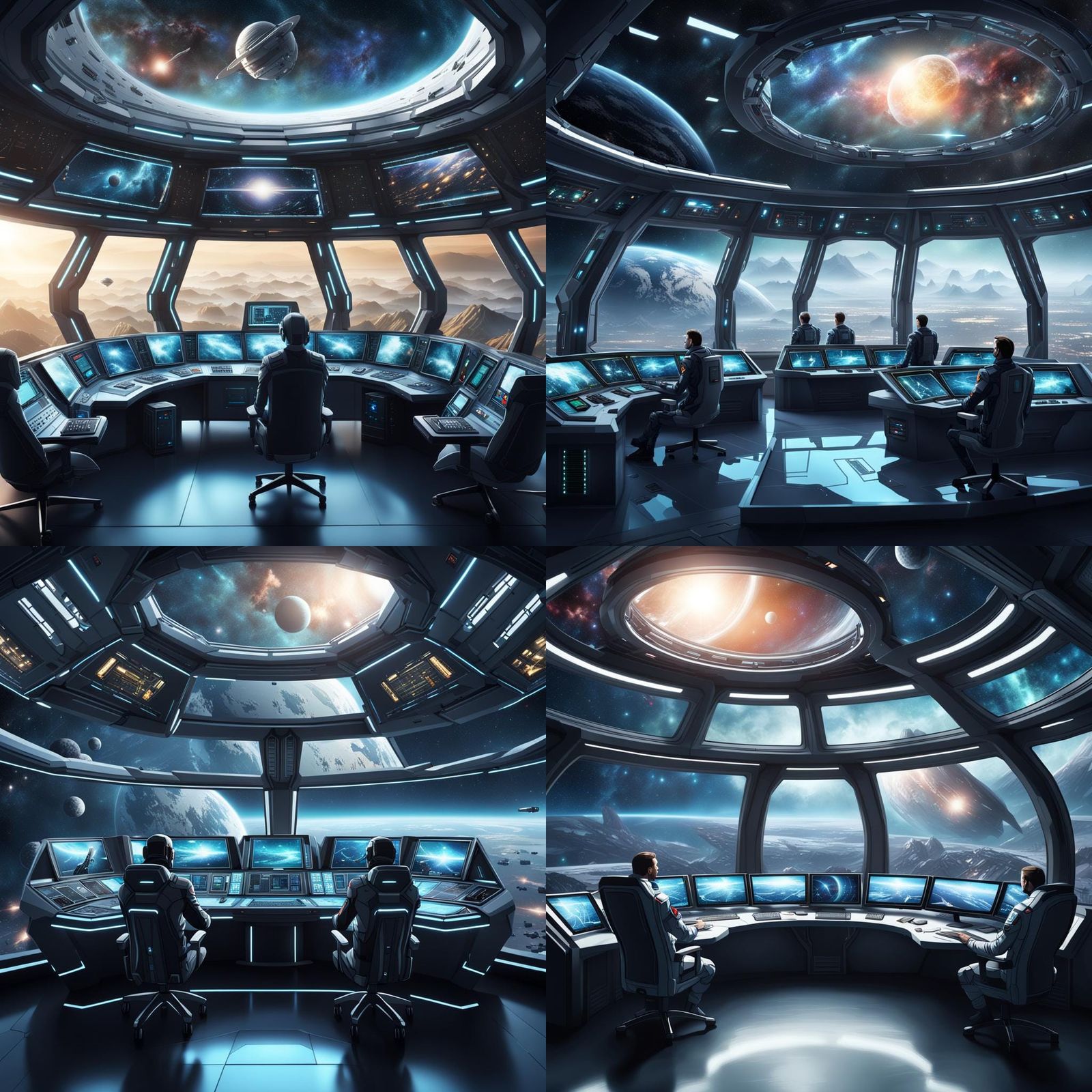 Futuristic Spaceship Command Center with Galactic View