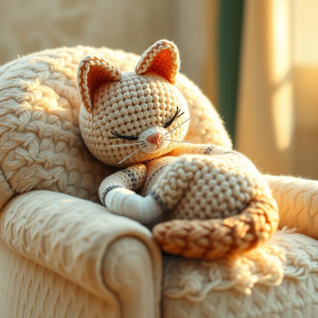 Amigurumi Cat on Armchair in Watercolor Style