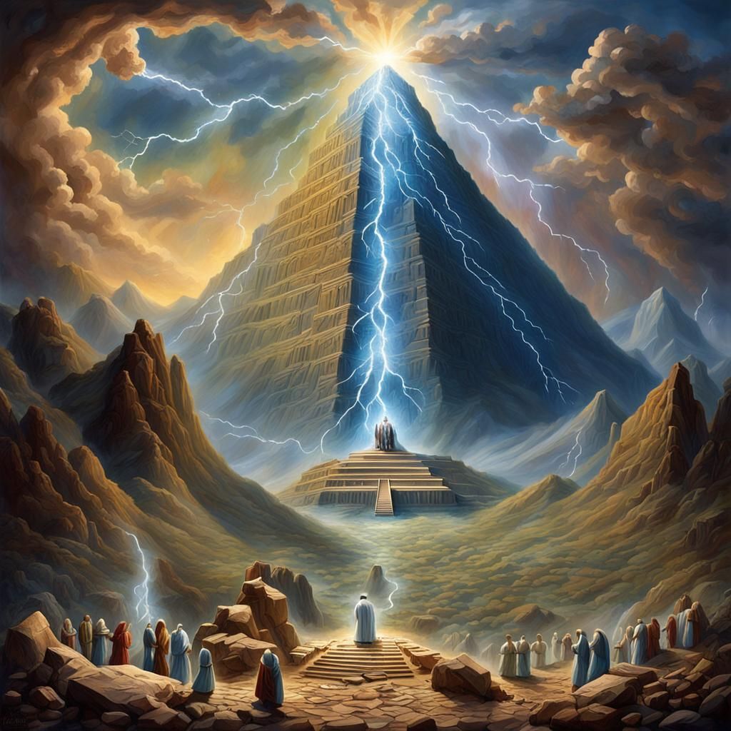 Moses Receives the Ten Commandments: Expressionist Oil Paint...