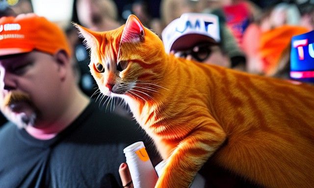 Orange Cat Smoking Weed at Political Rally