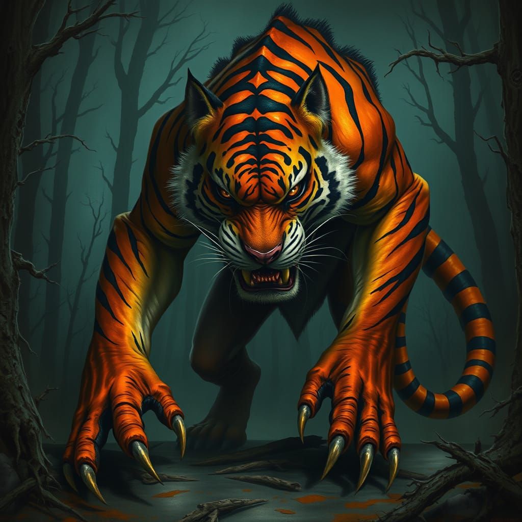Fierce Tiger-Monster in Mystical Forest