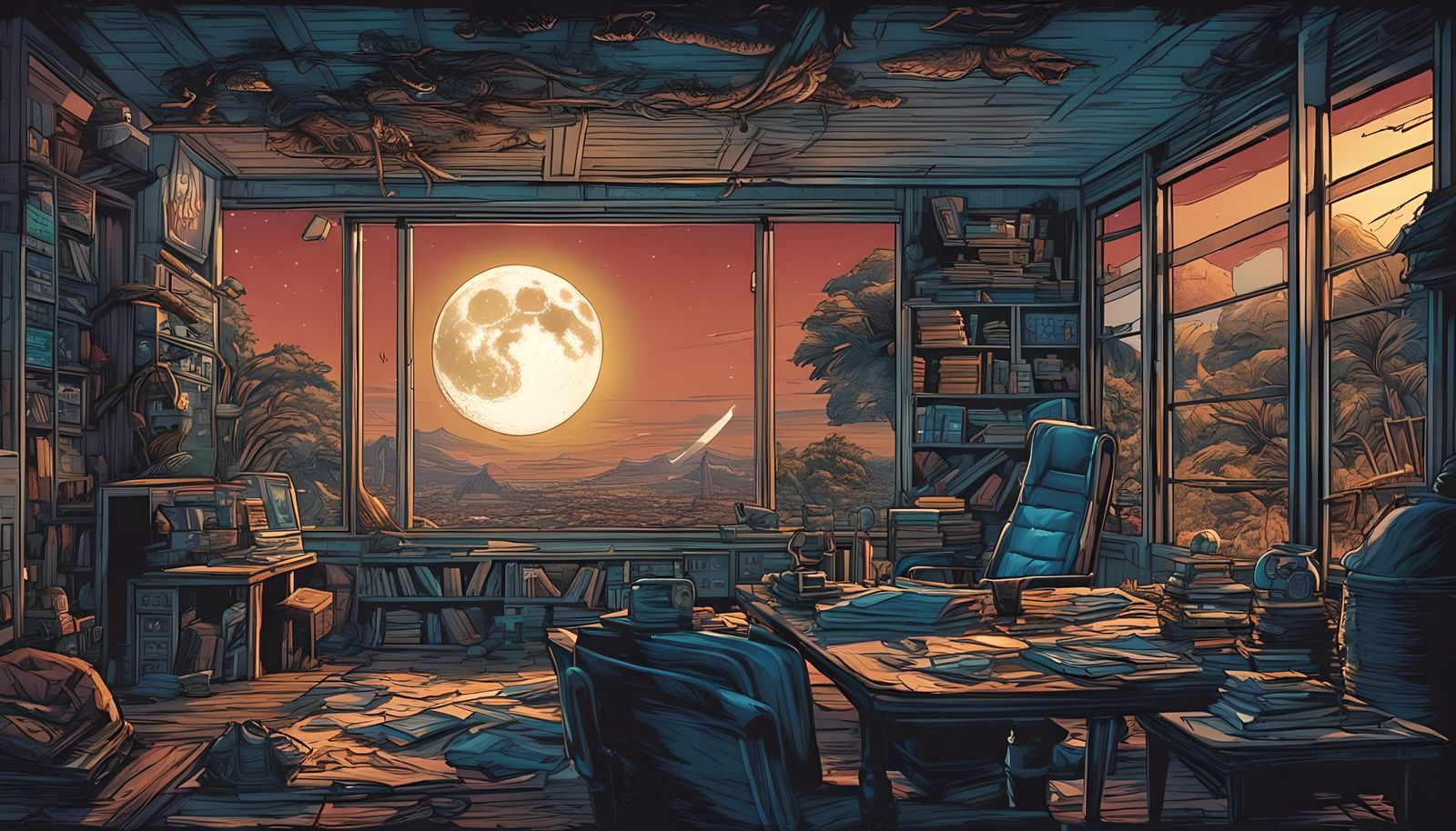 Moonlit Room in Comic Book Style