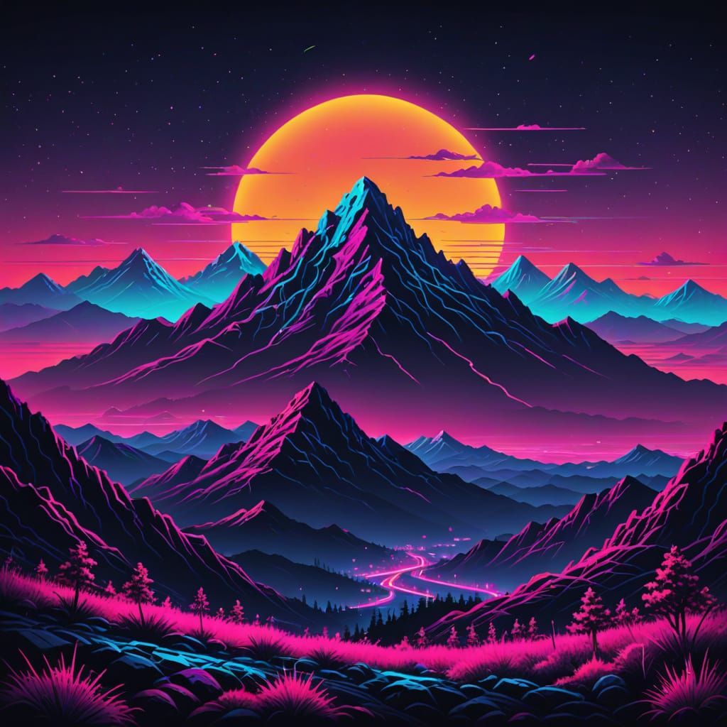 Electric Mountain in Neon Hues