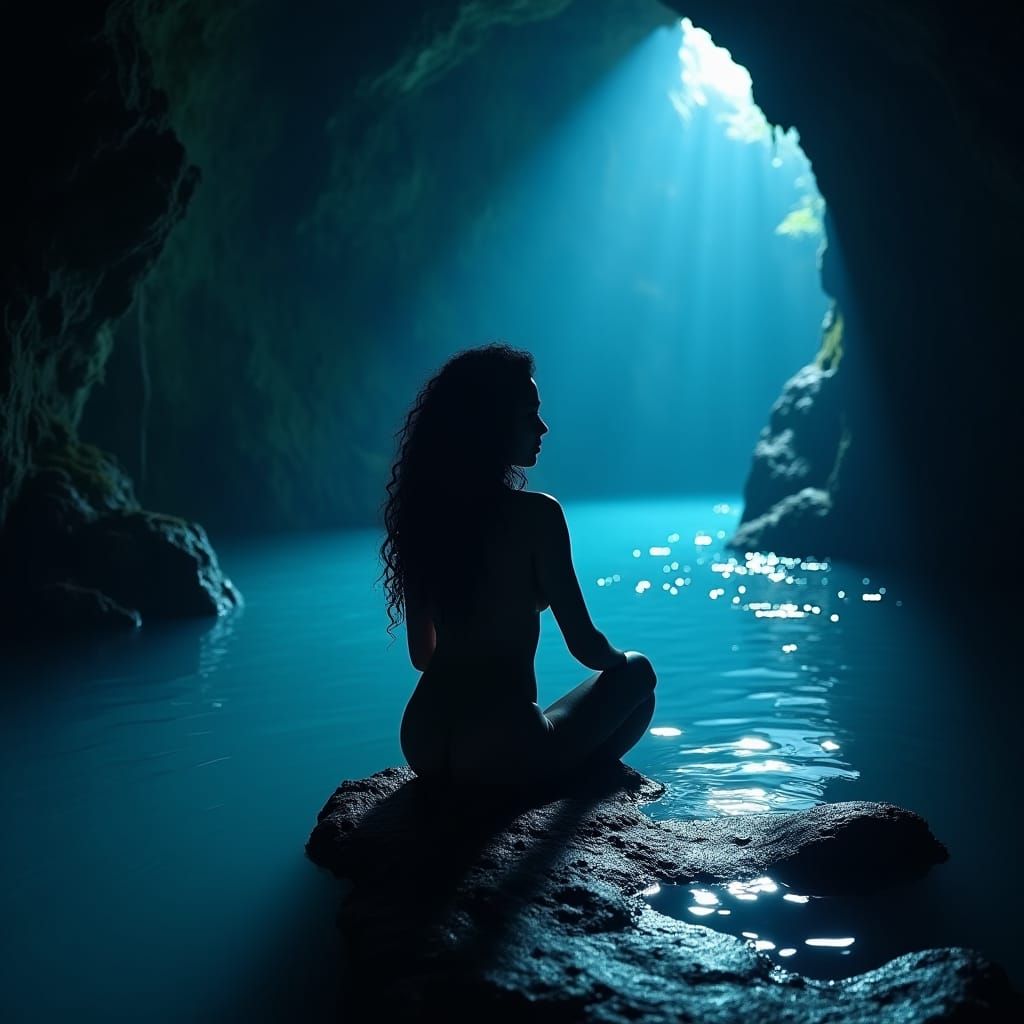 Moonlit Woman in Underground Lagoon