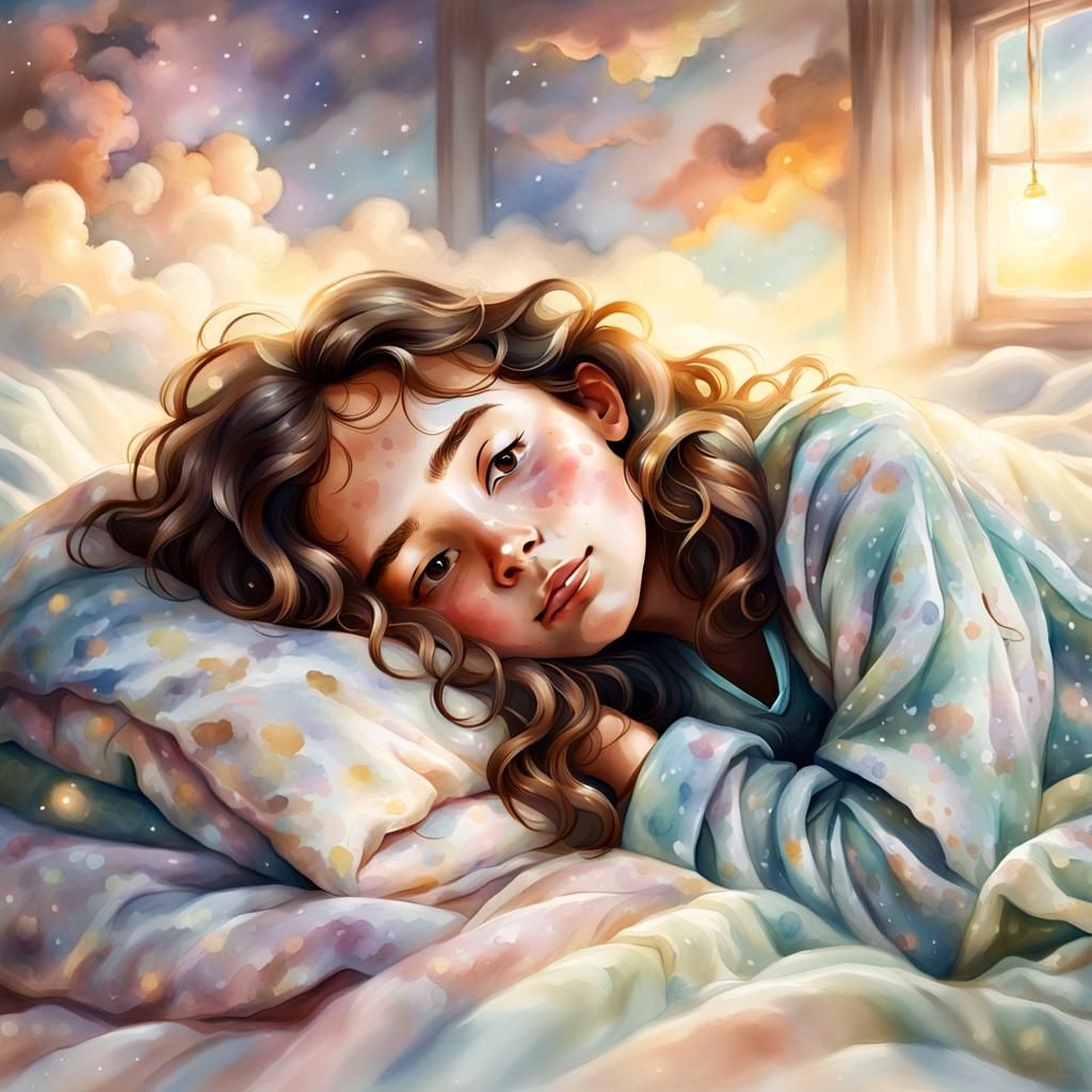 Girl Sleeping: Ethereal Watercolor Portrait