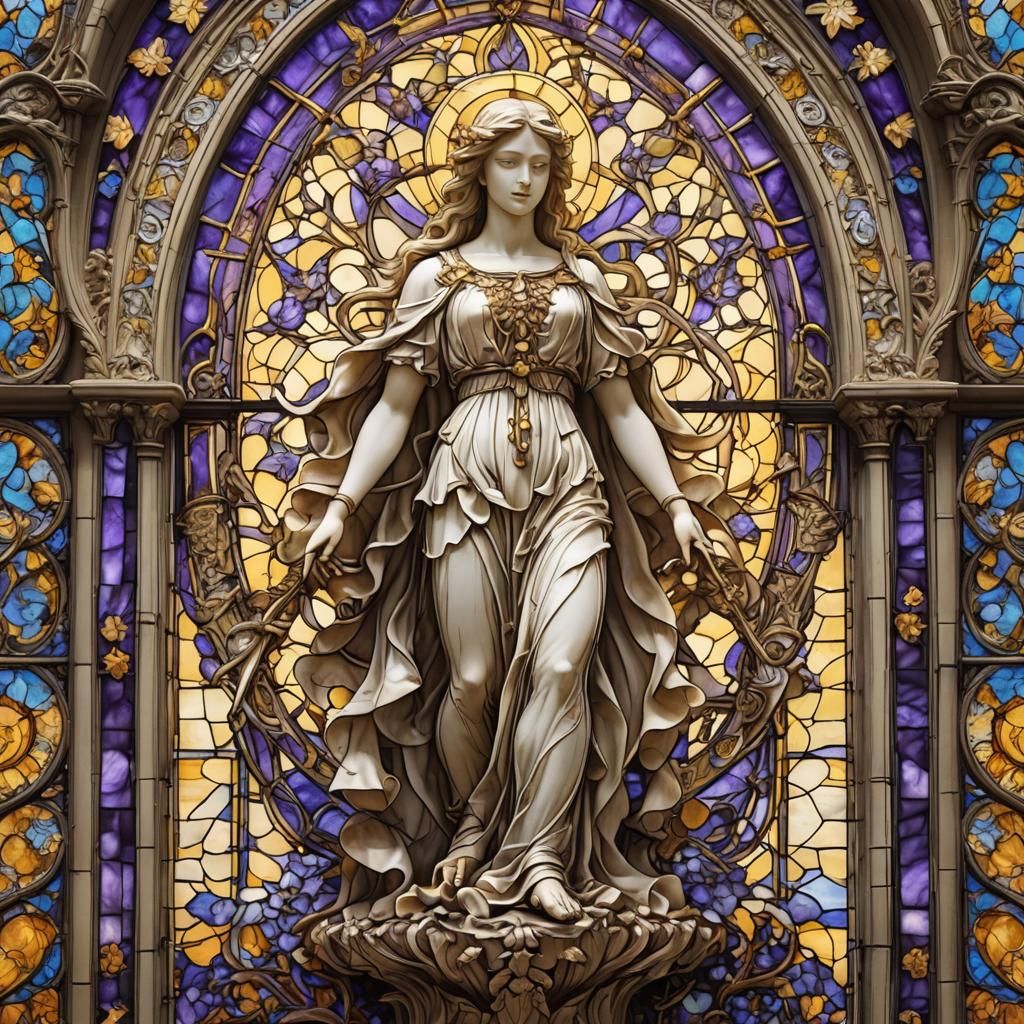 Ivory Scale of Justice in Stained Glass