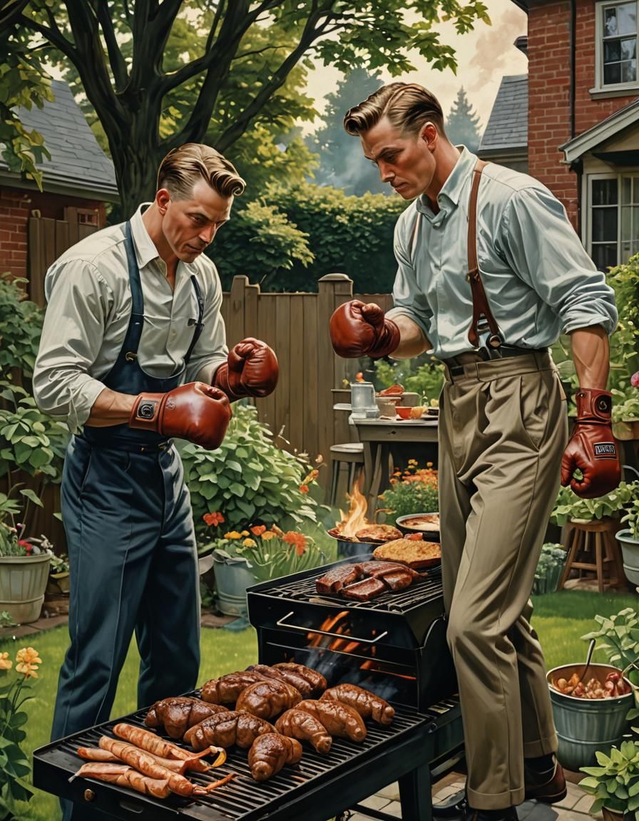 Backyard Boxing BBQ in Hyperrealistic Style