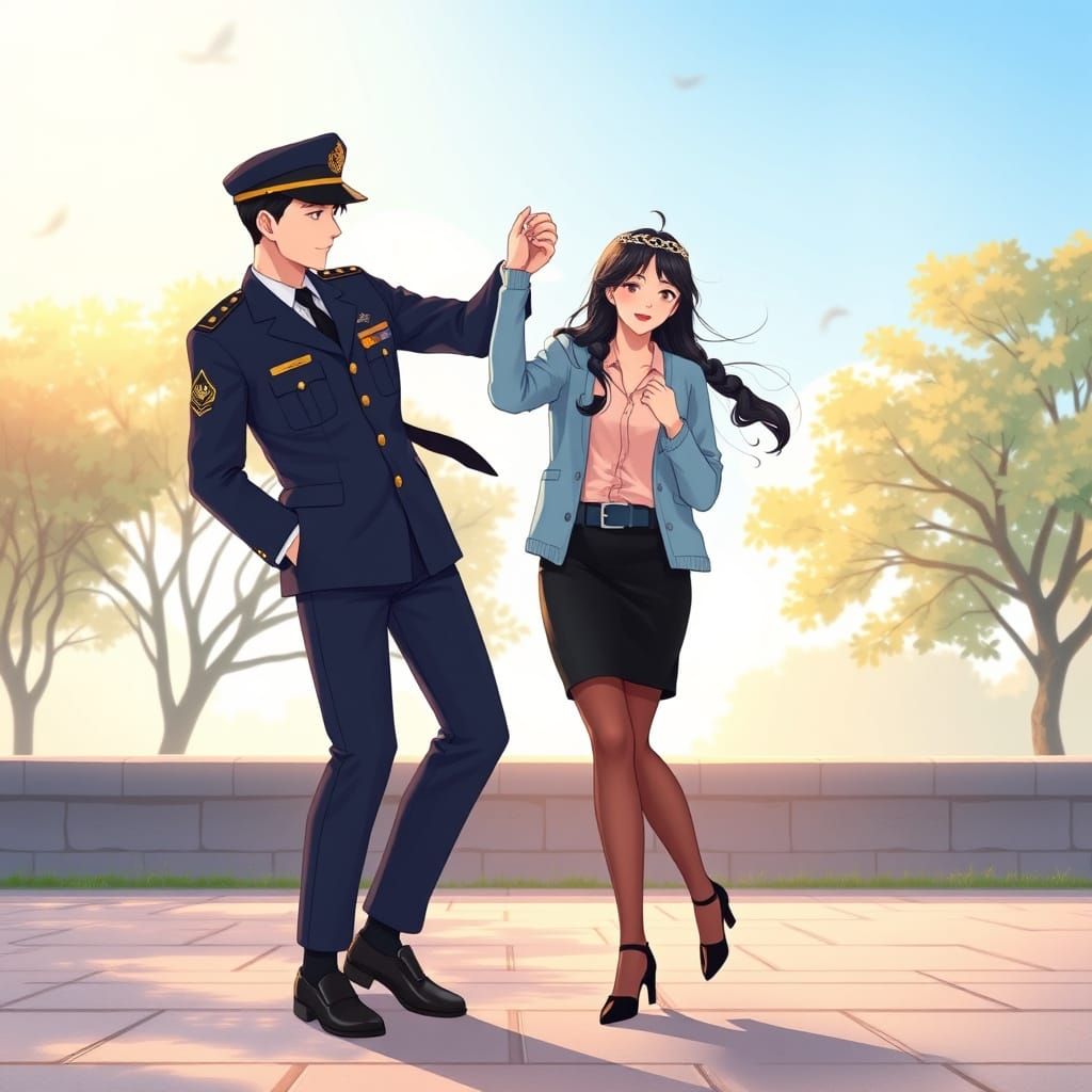 Romantic Park Dance in Whimsical Style