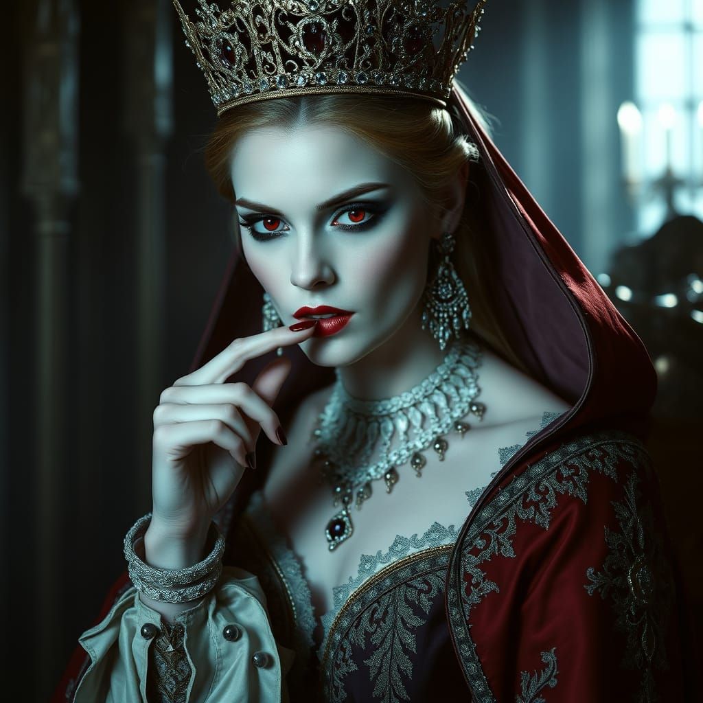 Regal Vampire Queen in Cinematic, High-Contrast Lighting