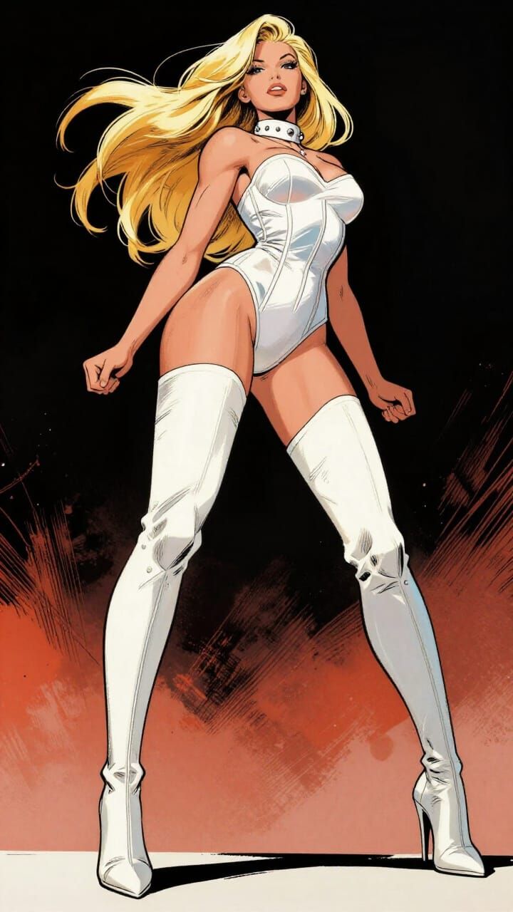 Emma Frost Pin-Up Comic Art: White Stiletto Heels