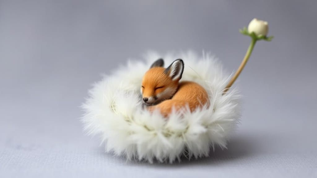 Whimsical Tiny Fox in Dandelion Puff