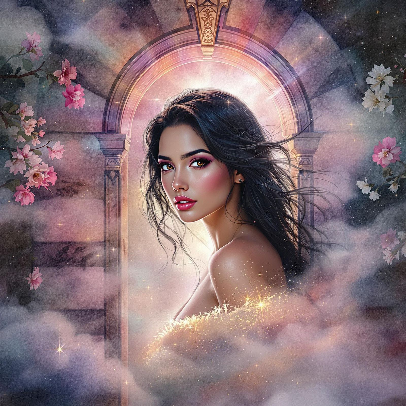 Digital Watercolor Beauty in Cosmic Bloom