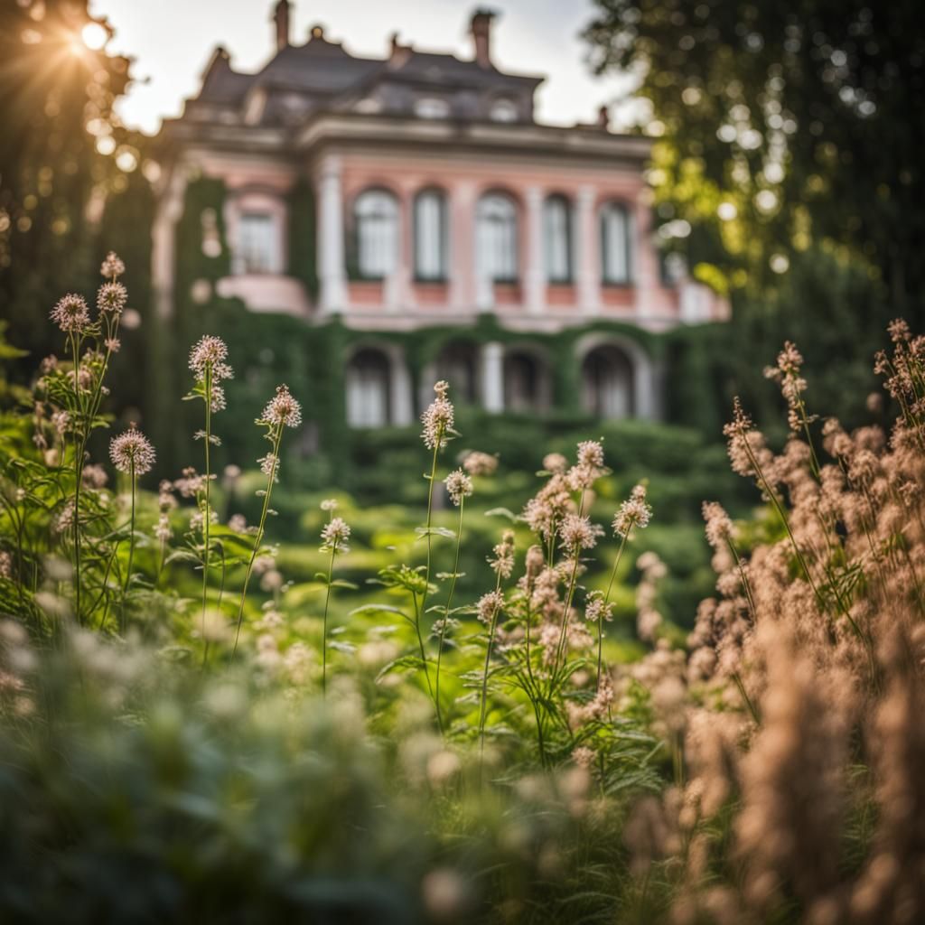 Overgrown Weeds Encroach on a Beautiful Mansion