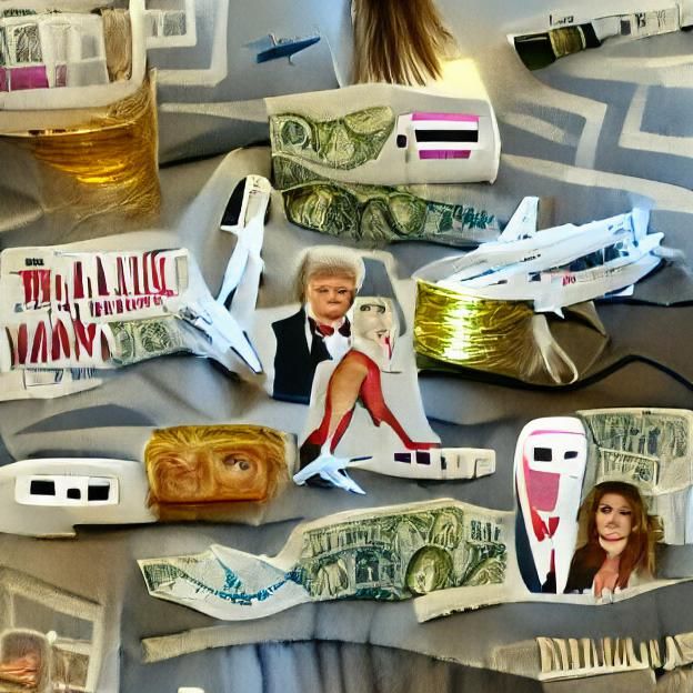Surreal Scene with Airplane, Woman, and Currency