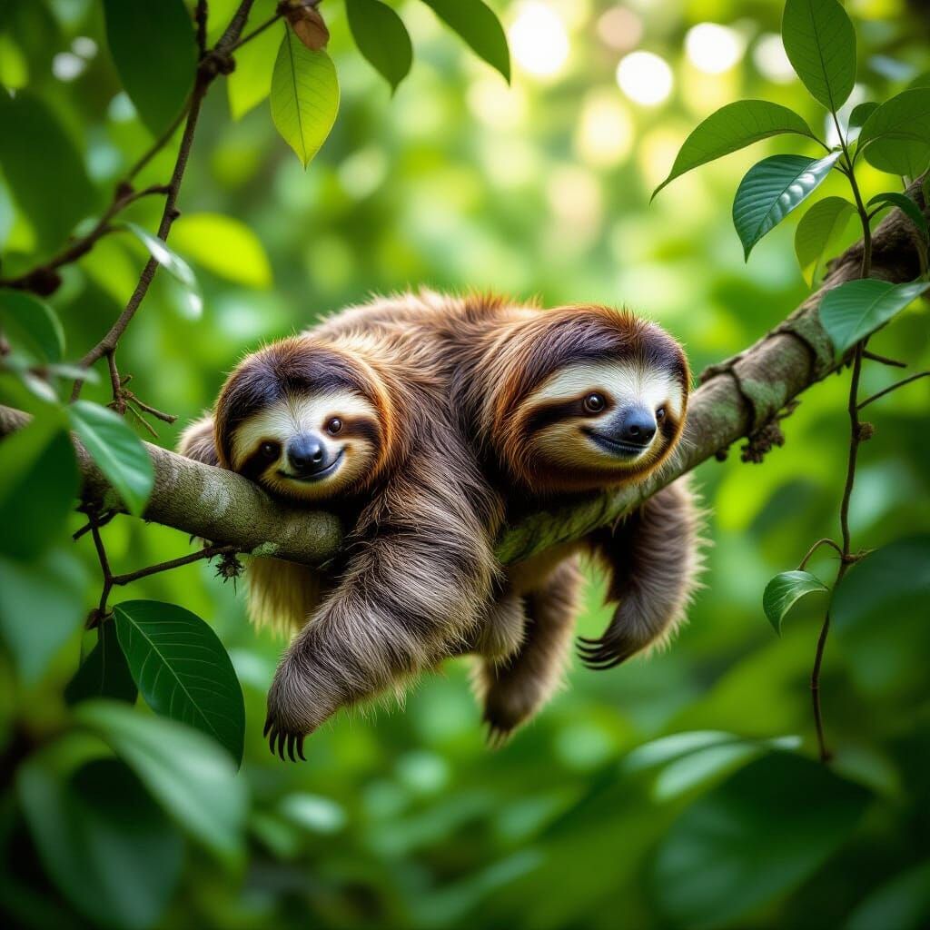 Sloth in Jungle Canopy, Ultra-Realistic Wildlife Photography