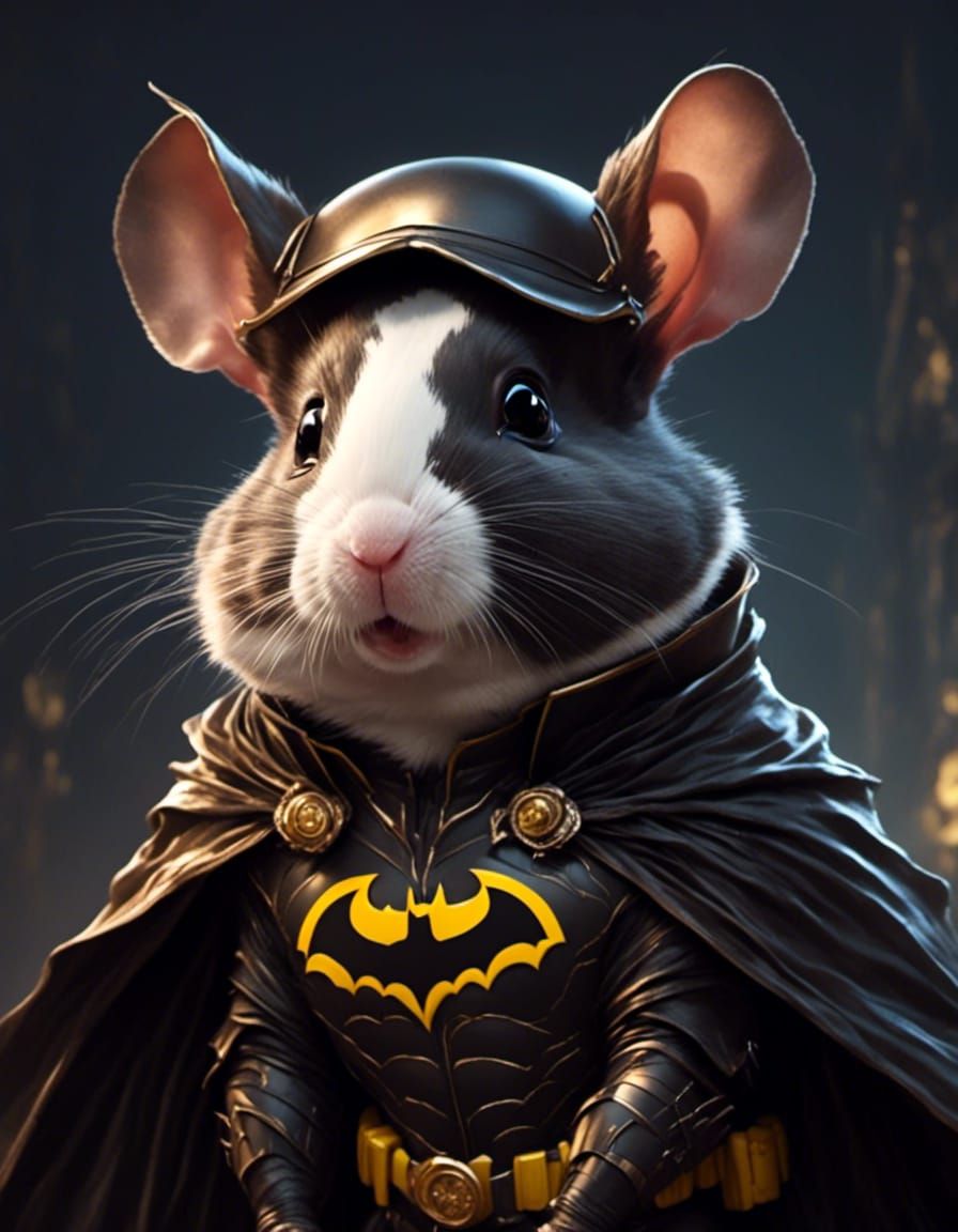 Hamster Dressed as Batman in Anime Style