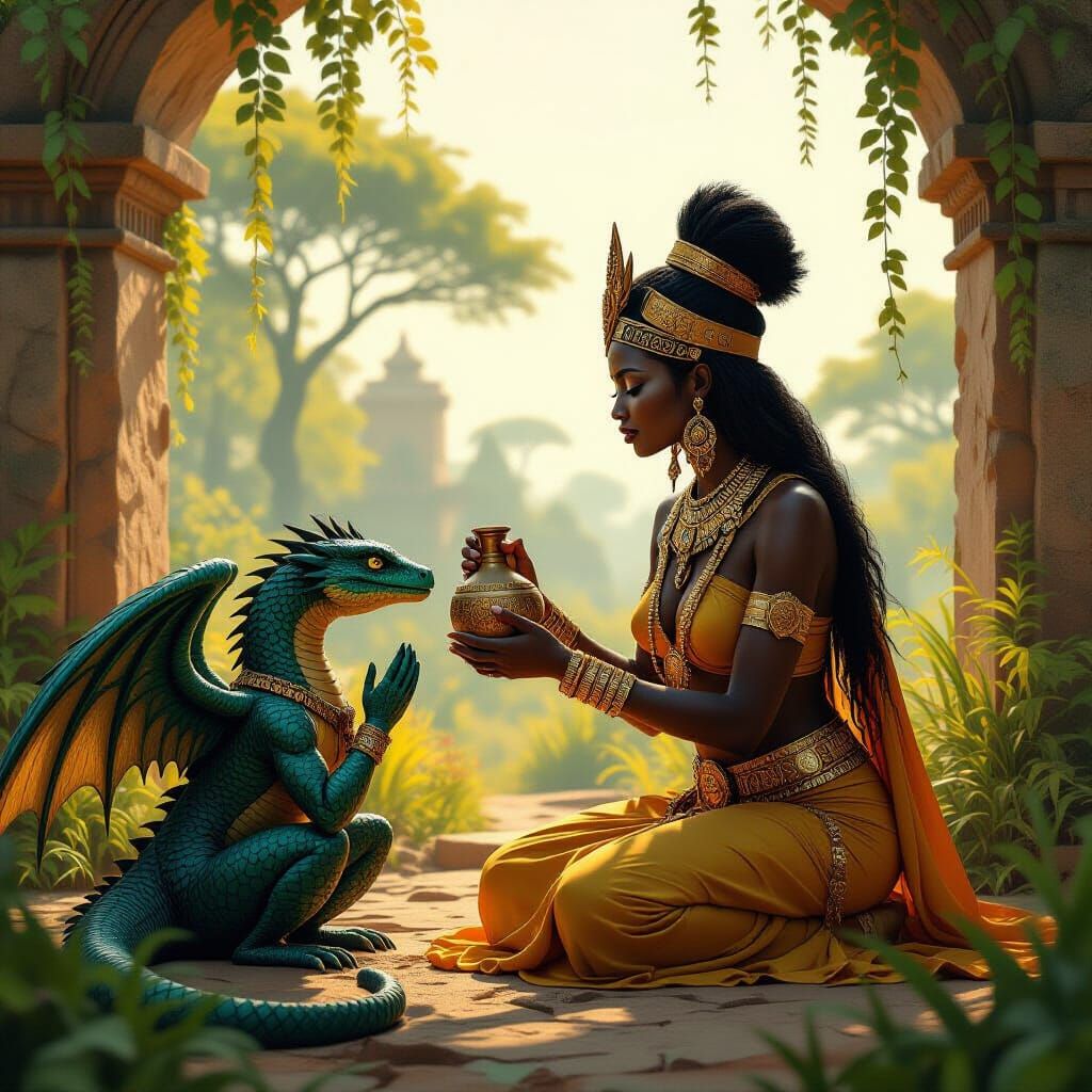 African Queen Shares Water With Mythical Serpent in Temple R...