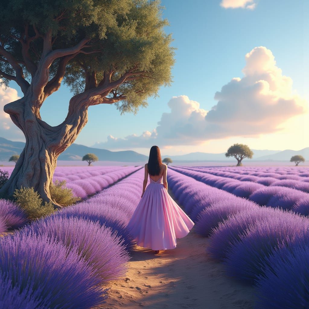 Woman in Lavender Field: A Tranquil Fantasy