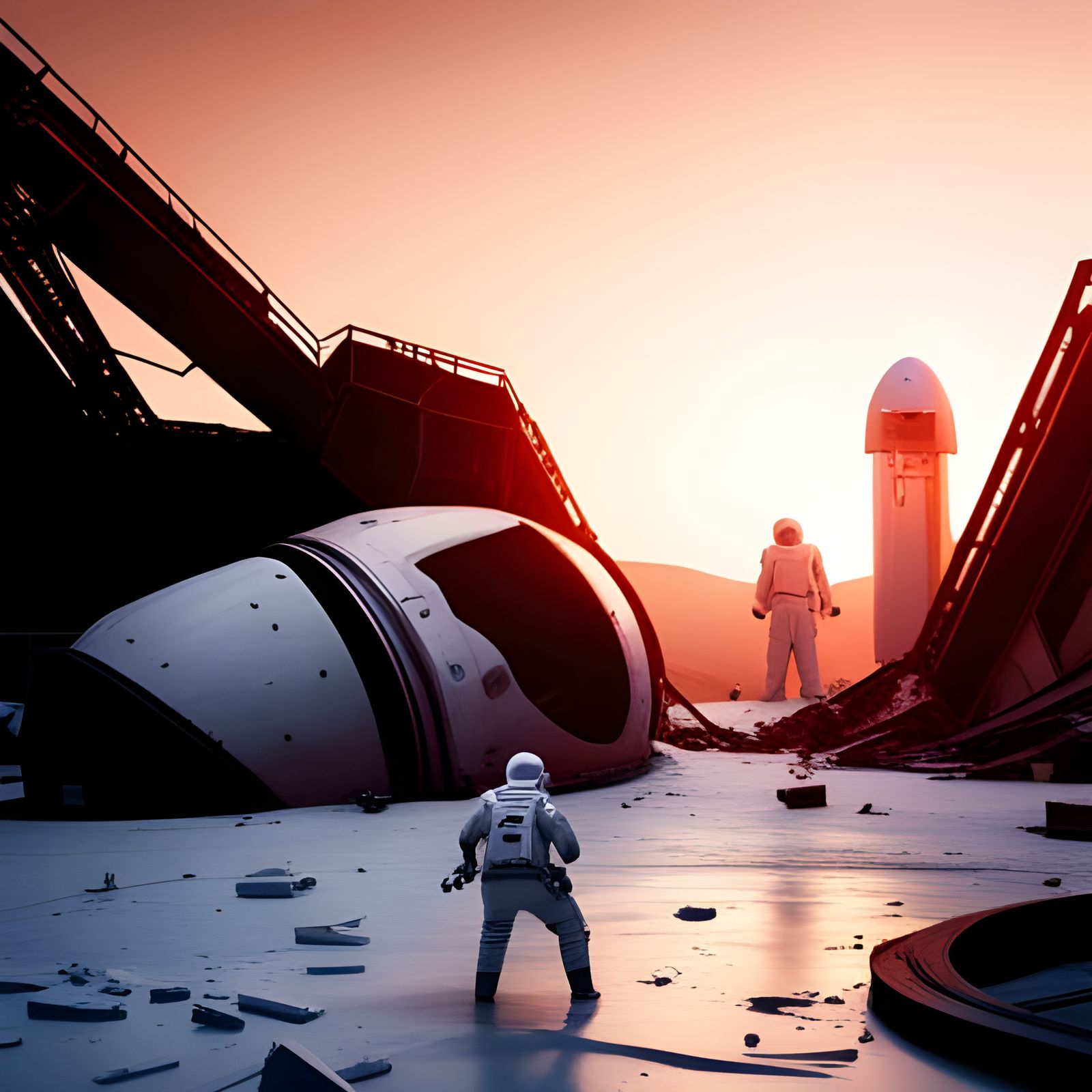 SpaceX Starship Crash on Mars: Photorealistic Matte Painting