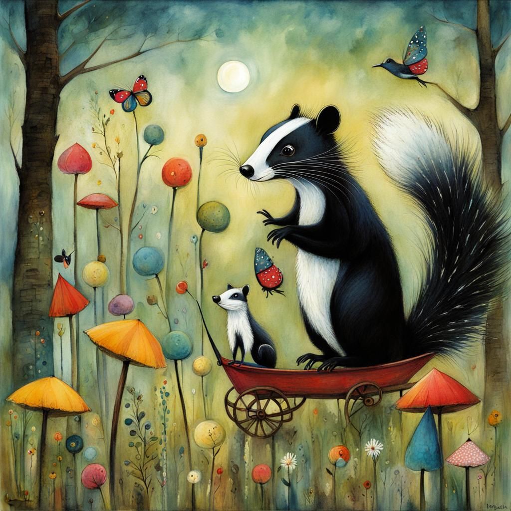 Skunk and Friends in Whimsical Illustration