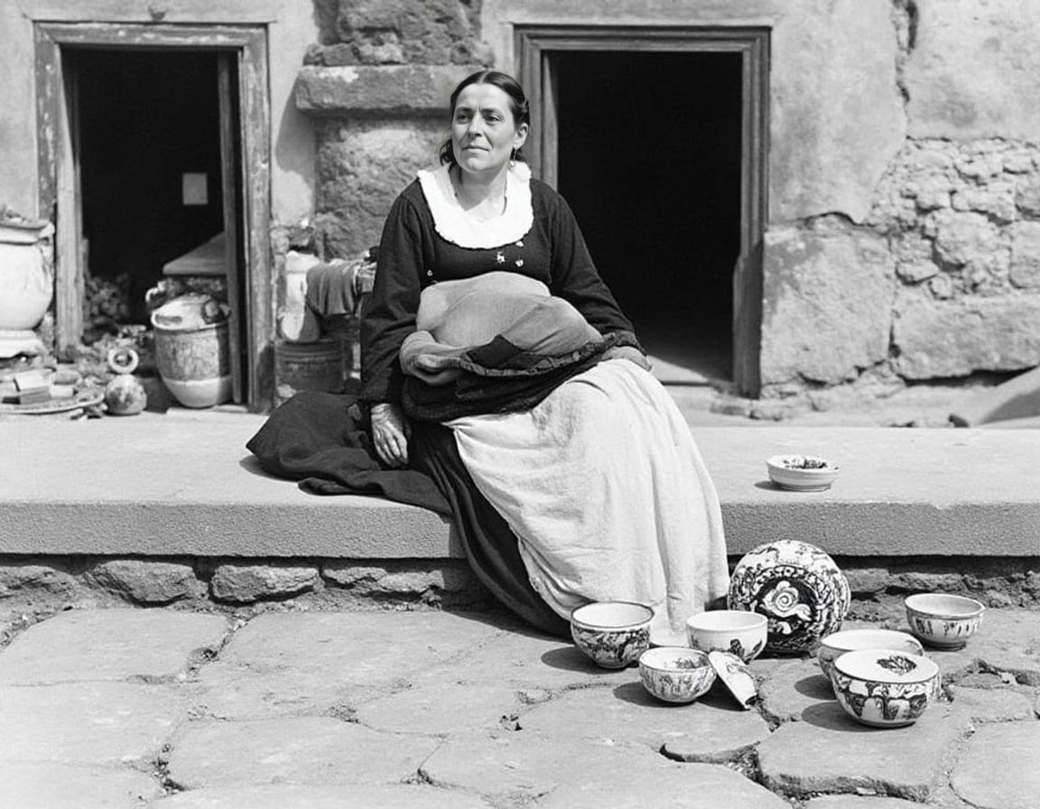 Woman Selling Ceramics on a Naples Street in 1885