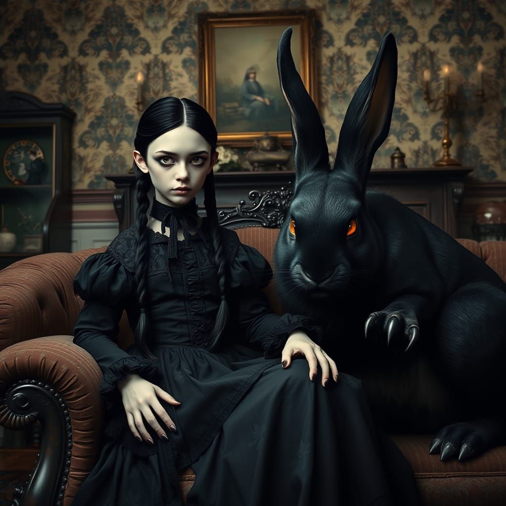 Ethereal Gothic Portrait of Pale Girl with Dark Companion