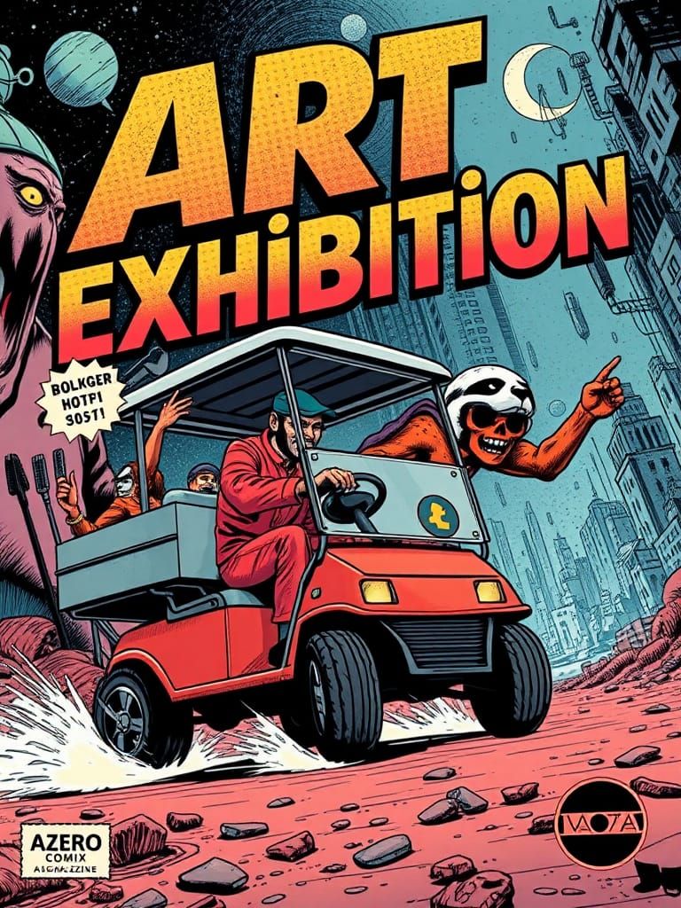 Golfcartman Comic Book Cover Art in Retro-Futuristic Style