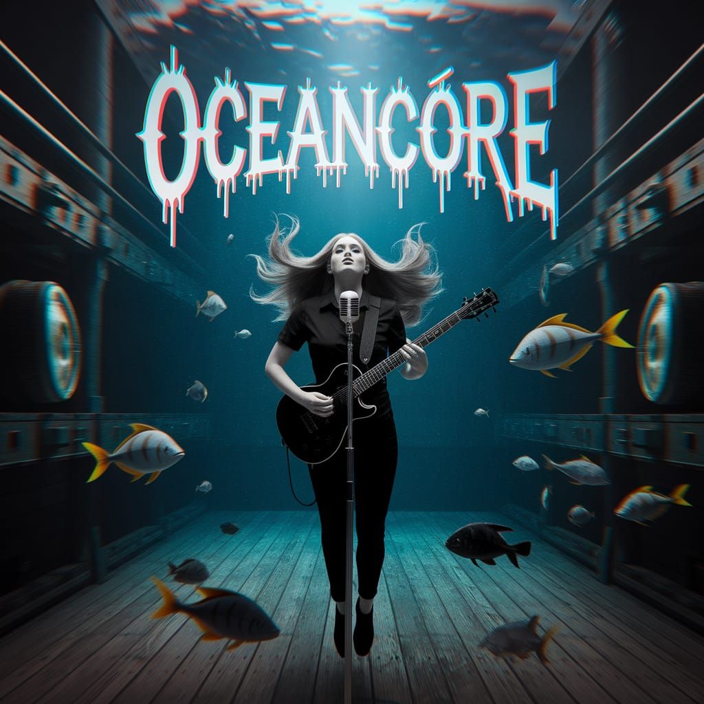 Goth Singer in Underwater Chamber with RGB Glitch