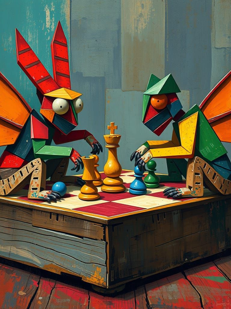 Cubist Monsters Engage in a Chess Match