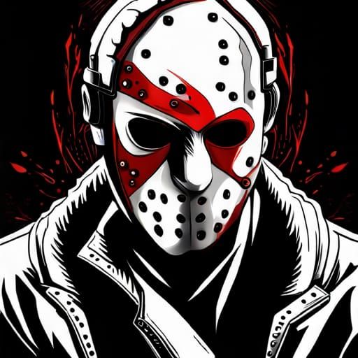 Hyperrealistic Jason Voorhees Portrait with Blood Splatter