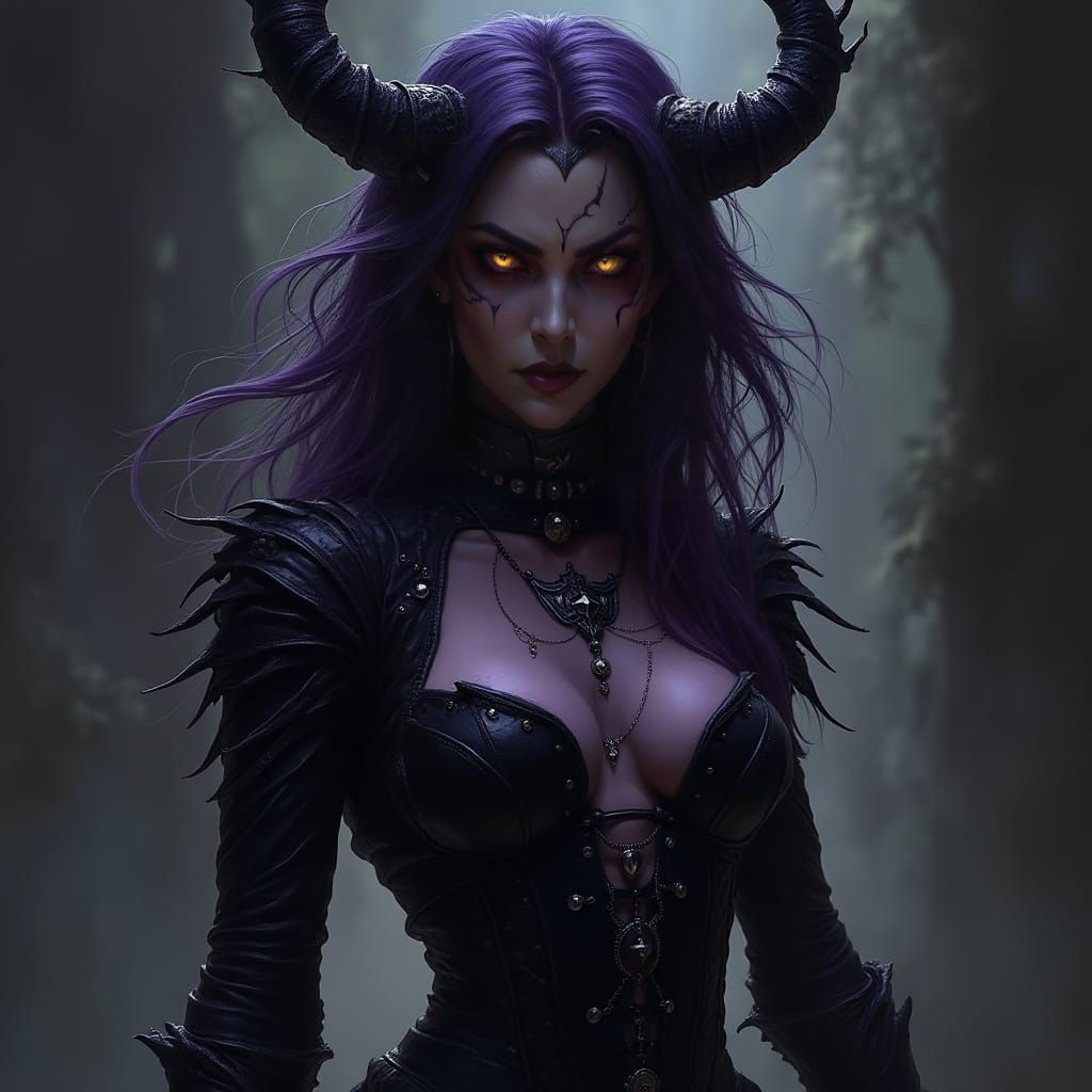 Dark Chthonic Devil Woman Ranger in Mysterious, Biomechanica...