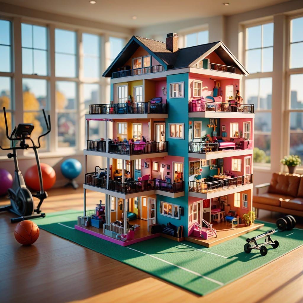 Photorealistic Miniature Barbie Dollhouse with Gym
