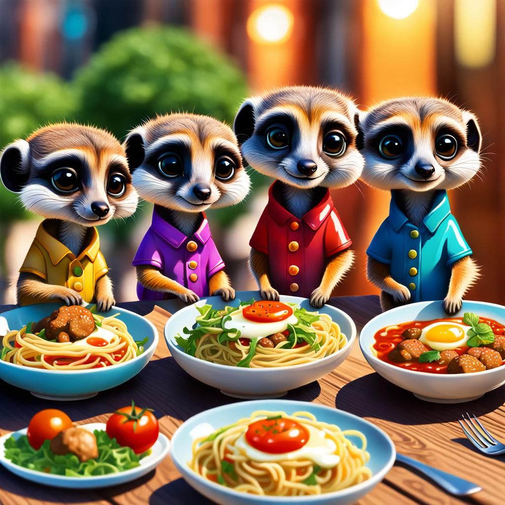 Adorable Chibi Meerkats Feast on Italian Food