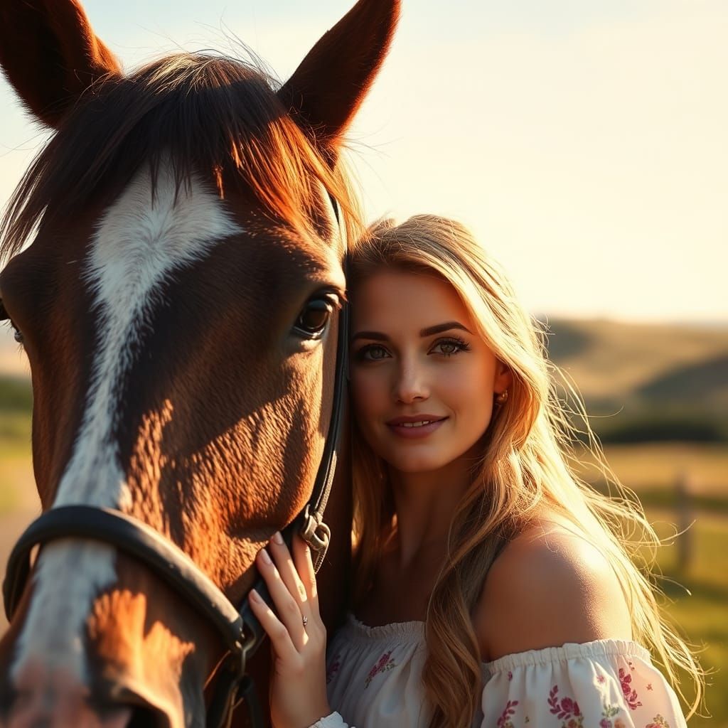 Woman and Horse Portrait in Sunlight